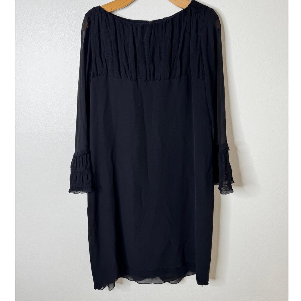 AKRIS Black Silk Crepe Chiffon Long Sleeve Midi Dress Semi-Sheer Size 12